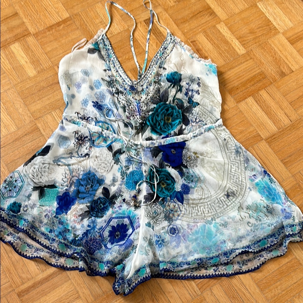 Camilla Floral Blue and White Romper